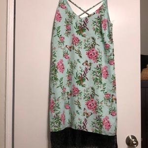 Slip dress blue floral with black lace medium